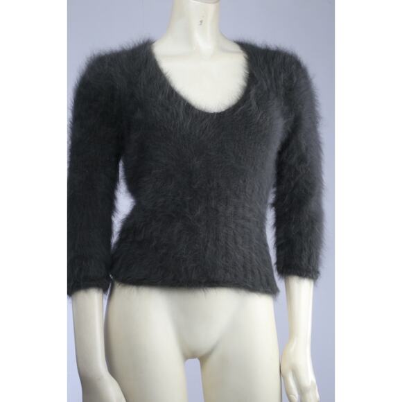 Vintage Express Soft Fuzzy Gray Angora Rabbit Hair 3/4 Sleeve Top Sweater Size S - Picture 8 of 11